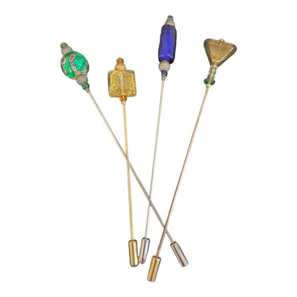 Unbranded Jewelry - Glass Hat Scarf Pins Set Shapes Yellow Green Blue